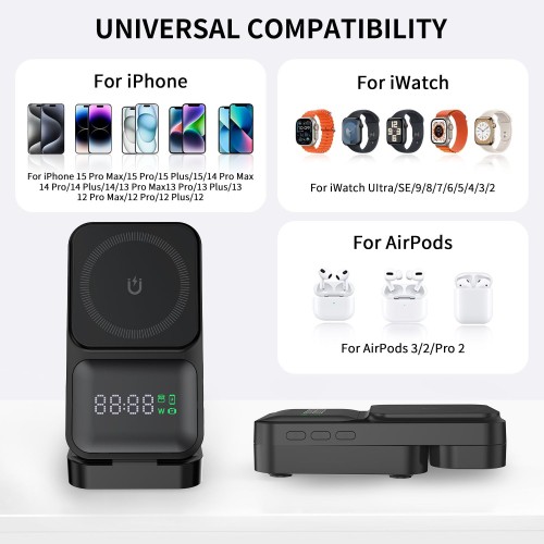 4 in 1 Foldable Magnetic Wireless Charger with LCD Display