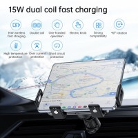 2 Coils 15W Car Phone Wireless Charger for Big Screen Phone Samsung Z Fold 5 4 Xiaomi Huawei Oppo iPhone