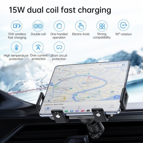 2 Coils 15W Car Phone Wireless Charger for Big Screen Phone Samsung Z Fold 5 4 Xiaomi Huawei Oppo iPhone