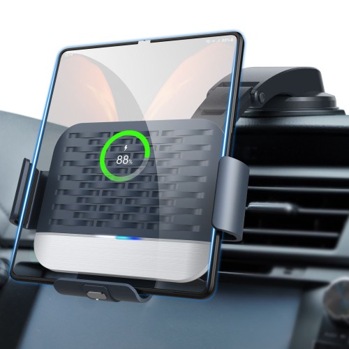 2 Coils 15W Car Wireless Charger for Big Screen Phone Samsung Z Fold 5 4 Xiaomi Huawei Oppo iPhone