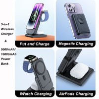 3-in-1 10000mAh 5000mAh Foldable Magnetic Wireless Charging Power Bank for iPhone 16, AirPods, Apple Watch 10