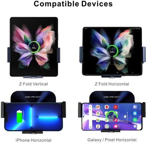 2 Coils 15W Car Wireless Charger for Big Screen Phone Samsung Z Fold 5 4 Xiaomi Huawei Oppo iPhone